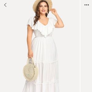 Flounce White Lace Insert Dress